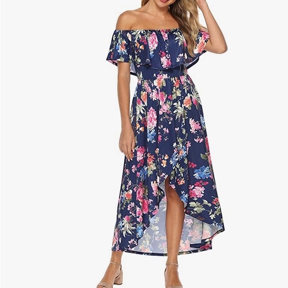 Multi-Flower off the shoulder dress - Picture 1 of 6